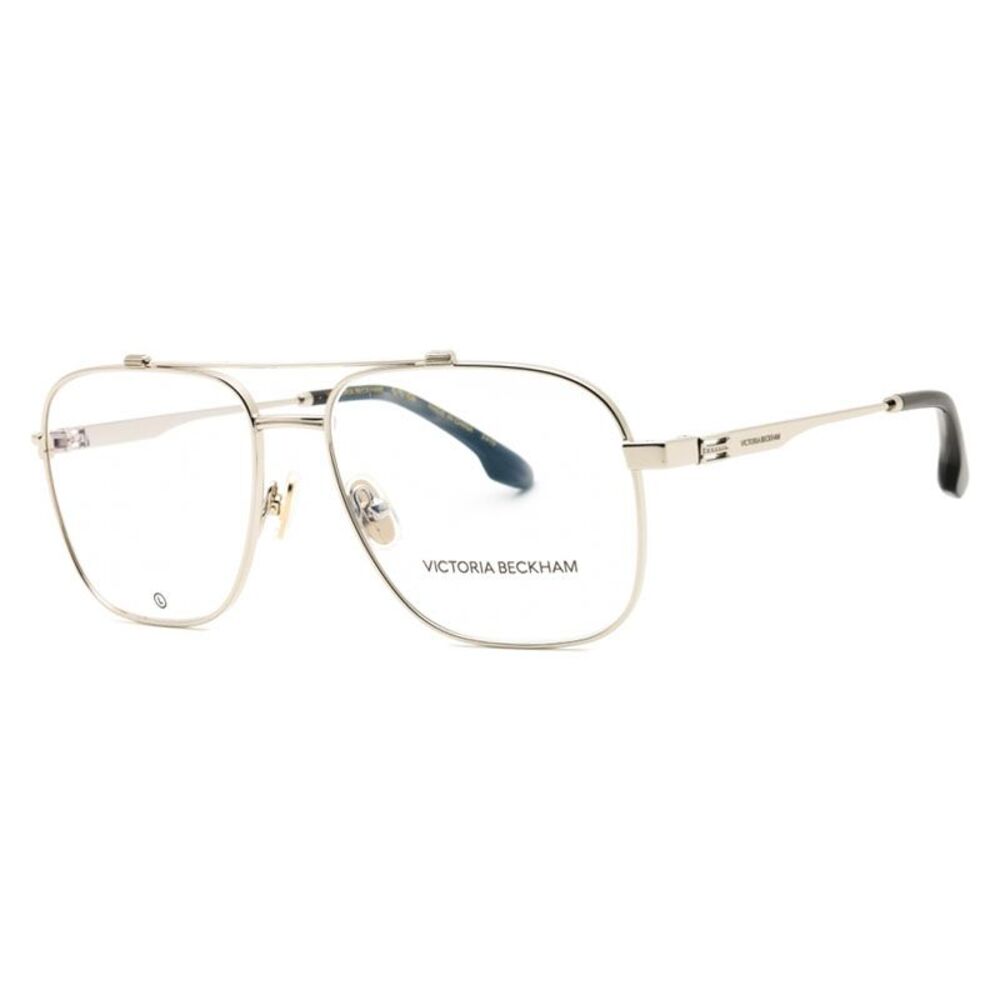 Victoria Beckham Eyeglasses Aviator Full Rim, Silver Frame and Clear Demo